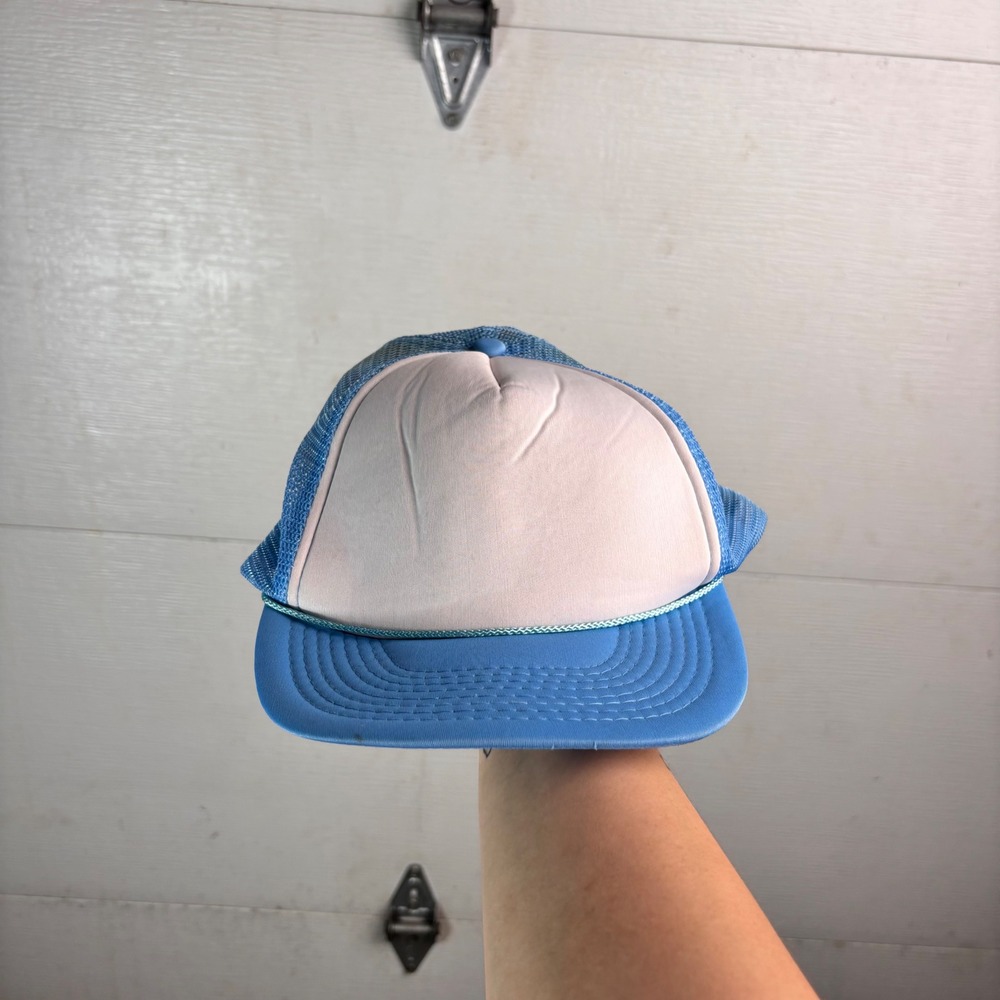 Blue White Trucker Hat Snapback Foam Mesh Rope Retro Y2K